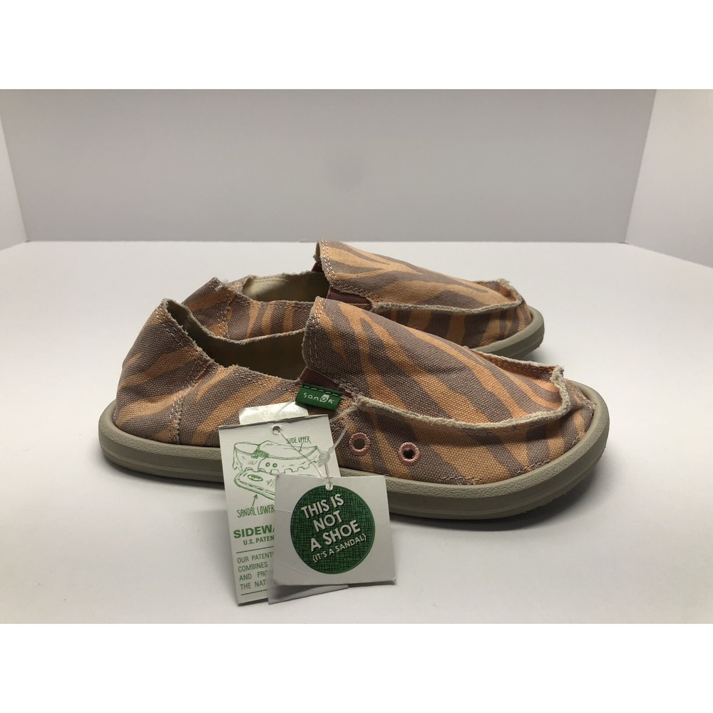 Sanuk Little Girls I'm Game Zebra Rose Peach Original Slip-Ons Shoes 2 Mens